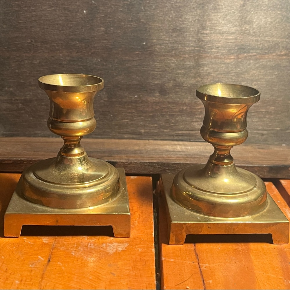 Vintage Brass Candlestick Holder Set Pair